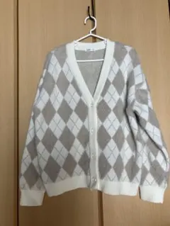 C•O•L•Z•A カーディガン Lサイズ　白・ベージュ アーガイル柄