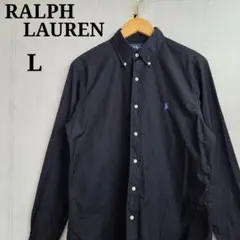 RALPH LAUREN　長袖シャツ　L　ブラック　刺繍ロゴ　パープル