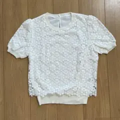 【美品】JUSGLITTY ジャスグリッティー 総レースブラウス 半袖 白のサムネイル