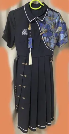 フラワータッセルアシメデザインチャイナテイストワンピース　LilyBlack