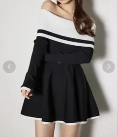 rienda バイカラーオフショルフレアミニニットワンピース