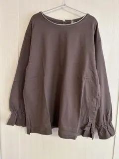 Samansa Mos2 袖フリルメローカットソー モカ