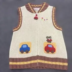 ミキハウス男の子110 ベージュクマのニットベスト　美品