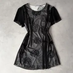 00s vintage チュールトップス 半袖 レイヤード風 y2k ダークコア