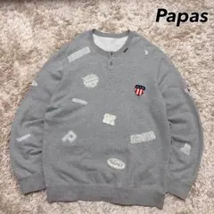 PAPAS 両面 ロゴ刺繍 ワッペン スウェット ハーフボタン 希少