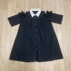 SPINNS 半袖 肩あきワンピース 黒のサムネイル