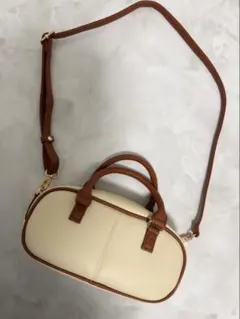 MUMU&Co 2WAY ミニボストン ショルダーバッグ アイボリー×ブラウン