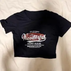 クロップド丈 Tシャツ ブラック ショート丈 英字ロゴ M