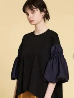 美品✨LANVIN en Bleu バルーンスリーブカットソー　切り替えブラウス