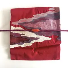 6276◆セミアンティーク　付け帯作り帯　チェリーレッド雲　抽象柄　レトロ可愛い