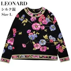 a315【未使用級】LEONARD レオナール トリム 花柄カットソー 黒 M