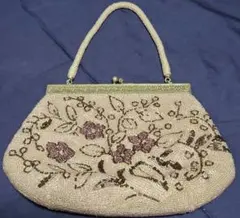 小豆色 花柄 ビーズバッグ
