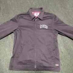 古着　ディッキーズ　ワークジャケット　ブラック　L チェック裏地　黒　刺繍ロゴ.