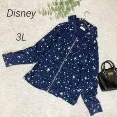 Disney　長袖パーカー　フルジップ　ネイビー　3L　大きいサイズ　総柄