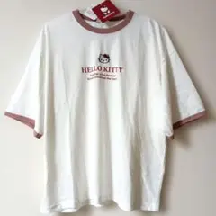 ハローキティ　リンガーTシャツ　Lサイズ　ピンク　刺繍