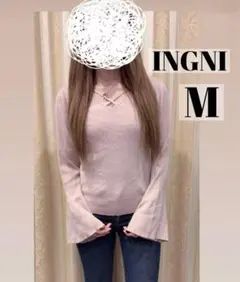 【 INGNI 】イング ニット トップス ピンク Mサイズ Vネック フレア袖