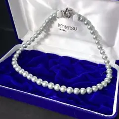 【大珠 希少色】ブルーグレーパール　ネックレス　8.0-8.3mm 箱付　真珠