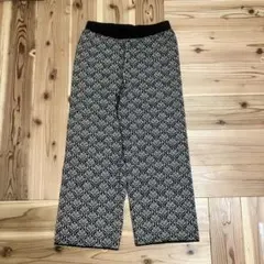 リブインコンフォート もちもちジャカード編みニットパンツ L 黒