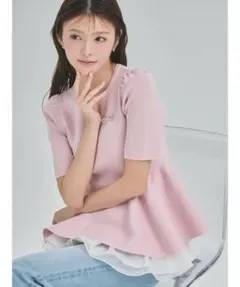 【洗える】【WEB限定カラー】ペプラムドッキングニットプルオーバー