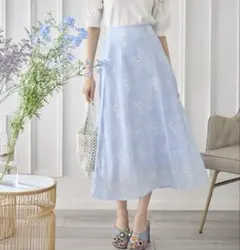 tocco closet ラインフラワープリントシアーフレアスカート