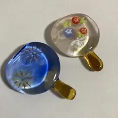 ガラス製箸置き　2個セット　うちわ型　夏用　花火　朝顔