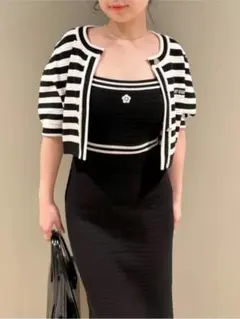 LILYBROWN×MARYQUANT クロップドニットカーディガン　ボーダーのサムネイル