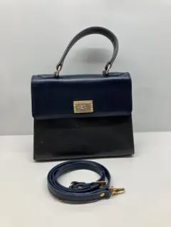 ETRO エトロ　ショルダーバッグ　レザー　ブラックx紺のサムネイル