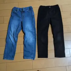 GU キッズ 長ズボン 120cm デニムブルー・ブラック2点セット