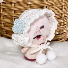 10㎝ちびぐるみ にじぱぺっと ぬい服 うさ耳ボンネット いちご赤6