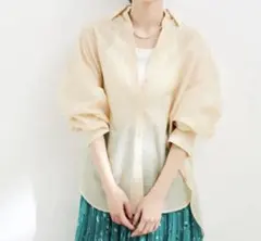 VIS ビス オーバーサイズ シンプル シアーシャツ クリーム 長袖のサムネイル