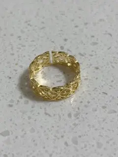 レース ゴールドリング 透かし オープンリング フリーサイズ シルバー925