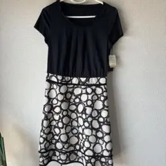 Mosaïque 半袖ひざ丈ワンピース 40 黒/白