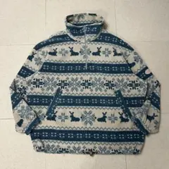 90s ellesse ノルディック柄 Fleece Half Zip 総柄
