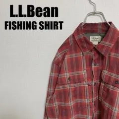 L.L.Bean希少フィッシングシャツ長袖ジップポケットMエルエルビーンチェック