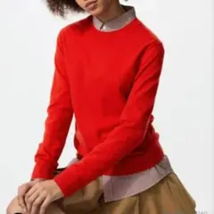 ユニクロ　カシミヤ100 Lサイズ　クルーネックセーター 赤　長袖　レディース