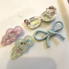 【同梱100円】平成女児 ハローキティとリボンのヘアピン 4個セット 匿名配送