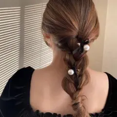 リボン パール 黒 ブラック ヘアピン 結婚式 可愛い 韓国 ゴールド 成人式