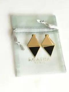 新品 アガタ AGATHA ピアス 三角 ゴールド x ブラック 2WAY