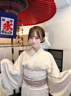 【浴衣単品】GRL サテン浴衣セット[gi1413]　アイボリー　浴衣のみ　新品