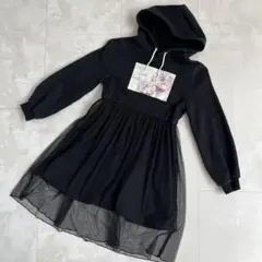 かわいい ワンピース 黒 フード付き プリント柄 ぽかぽか 冬