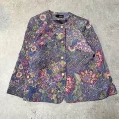 ヴィンテージ　花柄 ノーカラージャケット　ポリエステル　裏地キュプラ