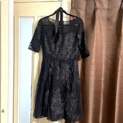 ［当日発送等お急ぎ◎］黒の刺繍入りシースルードレス　パーティードレス