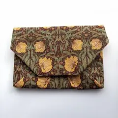 ハンドメイド　ウィリアムモリスのピンパネル柄　数寄屋袋　和装用バッグ　赤