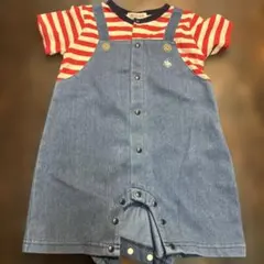 Polo Baby ポロベイビー　ストライプデニムオーバーオール80 男女兼用