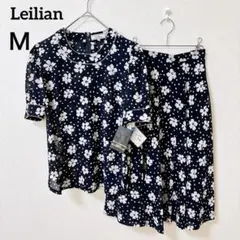【未使用タグ付】レリアン セットアップ　Ｍ　ネイビー 花柄 シフォン 総柄