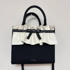 ⊹新品⊹ pium フリルリボンスクエアキャンバストートバッグ ブラック