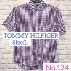 トミーヒルフィガー トップス シャツ 半袖 紫 ギンガムチェック