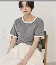 新品未使用品　ランダム　ロゴ刺繍　リンガー　Tシャツ　アメリカンホリックのサムネイル