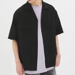GU ドライダブルポケットオープンカラーシャツ（５分袖） ブラック