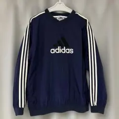 万国旗タグ　アディダス　ナイロンプルオーバージャケット　刺繍ロゴ　ネイビー　XL